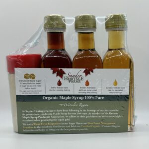 Sample Bottles - 100ml bottles, golden, amber and dark, 90g granulated maple sugar